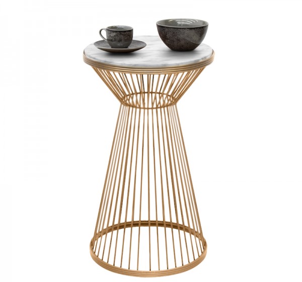 Τραπεζάκι βοηθητικό Cresta Megapap μεταλλικό - Mdf χρώμα χρυσό - λευκό εφέ μαρμάρου Ø34,5x58,5εκ.