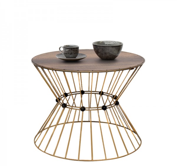 Τραπεζάκι σαλονιού Girene Megapap μεταλλικό - Mdf χρώμα χρυσό - καρυδί Ø55x42εκ.