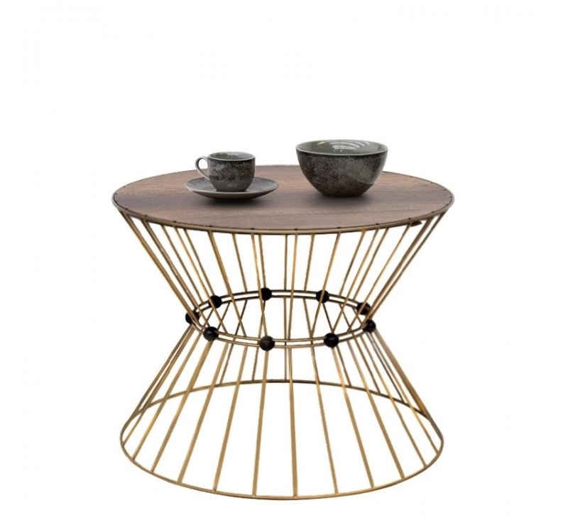 Τραπεζάκι σαλονιού Girene Megapap μεταλλικό - Mdf χρώμα χρυσό - καρυδί Ø55x42εκ.