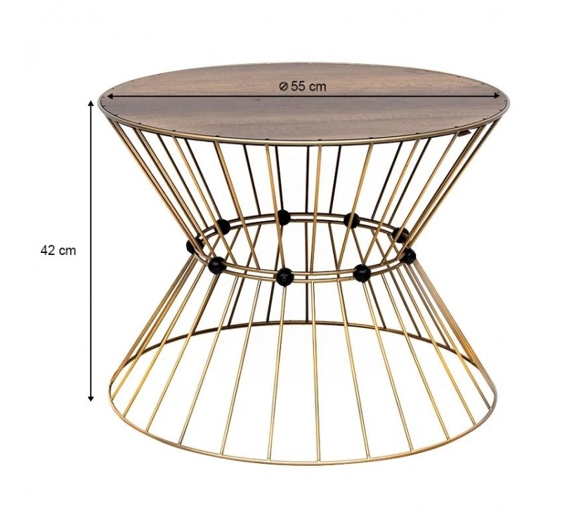 Τραπεζάκι σαλονιού Girene Megapap μεταλλικό - Mdf χρώμα χρυσό - καρυδί Ø55x42εκ.