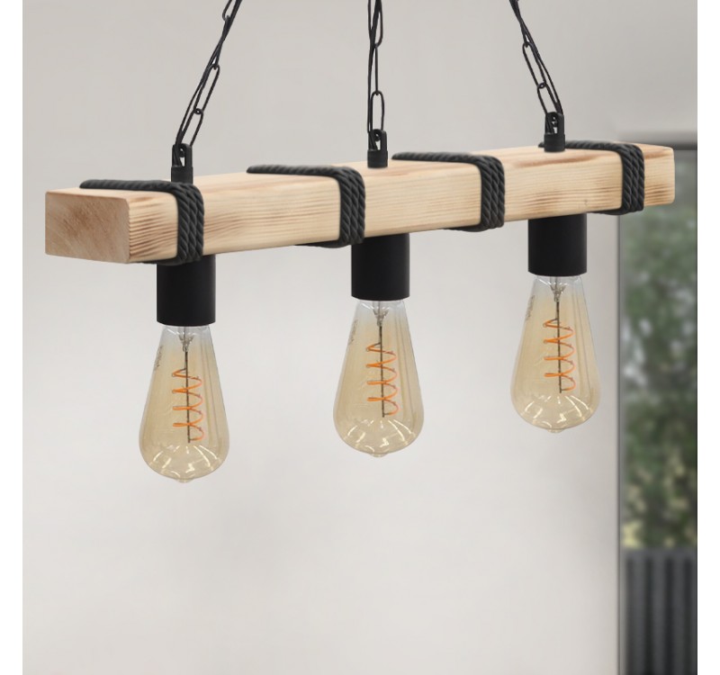 Φωτιστικό οροφής Vero Megapap E27 ξύλινο τρίφωτο χρώμα φυσικό - μαύρο 50x8x65εκ.