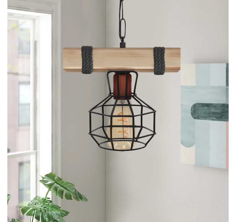 Φωτιστικό οροφής Lumenia Megapap E27 ξύλινο - μεταλλικό μονόφωτο χρώμα φυσικό - μαύρο 25x14x80εκ.