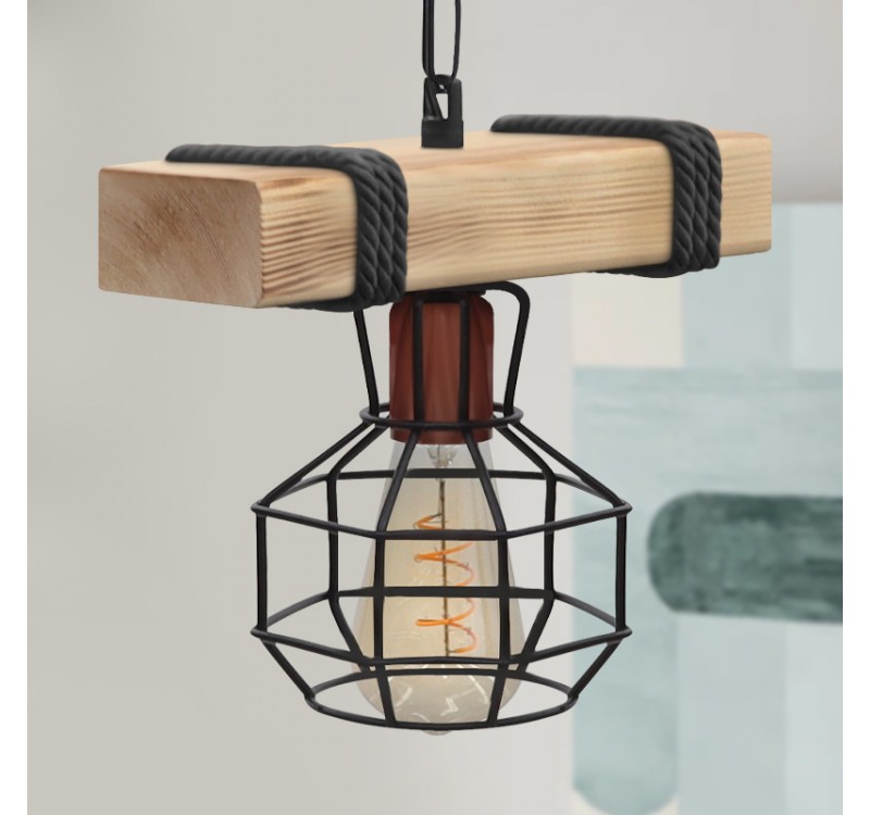 Φωτιστικό οροφής Lumenia Megapap E27 ξύλινο - μεταλλικό μονόφωτο χρώμα φυσικό - μαύρο 25x14x80εκ.