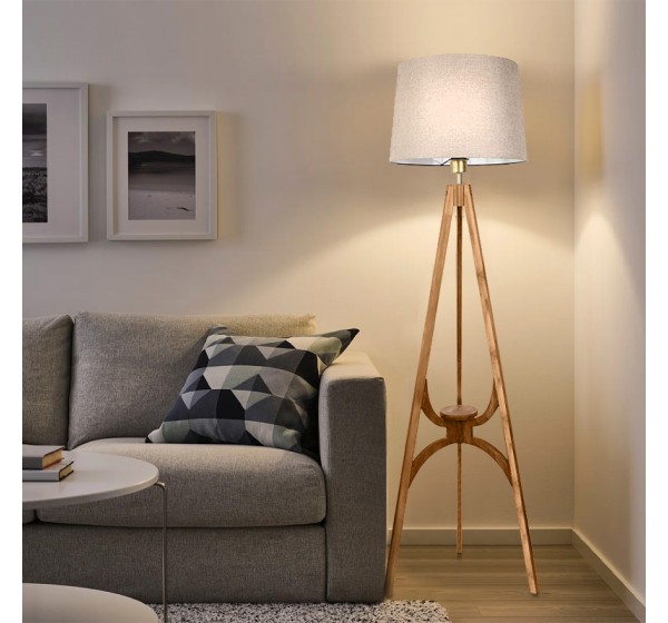 Φωτιστικό δαπέδου Solen Megapap E27 ξύλινο - ύφασμα PVC χρώμα καρυδί - μπεζ 45x45x155εκ.
