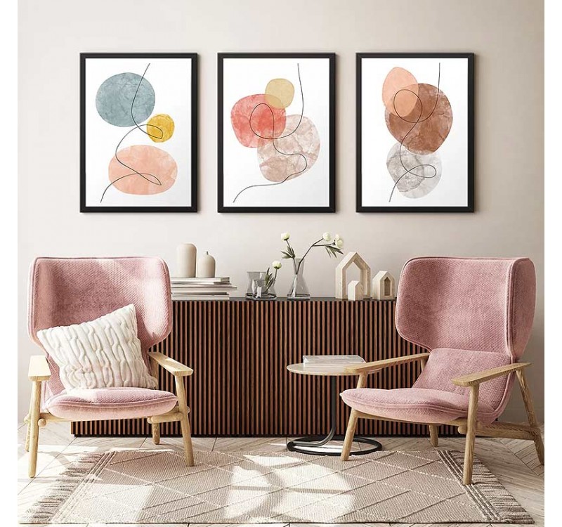 Πίνακας "Circles" Megapap 3 τμχ. σε πλαίσιο 35x45x2εκ.