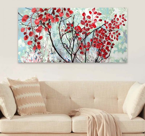 Πίνακας σε καμβά "Red Leaves" Megapap ψηφιακής εκτύπωσης 140x70x3εκ.