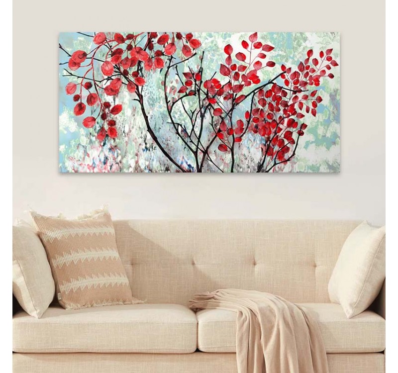 Πίνακας σε καμβά "Red Leaves" Megapap ψηφιακής εκτύπωσης 140x70x3εκ.