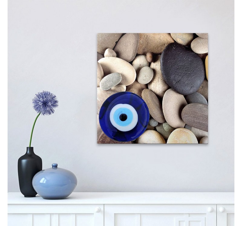 Πίνακας σε καμβά "Evil Eye Beads And Stones" Megapap ψηφιακής εκτύπωσης 50x50x3εκ.