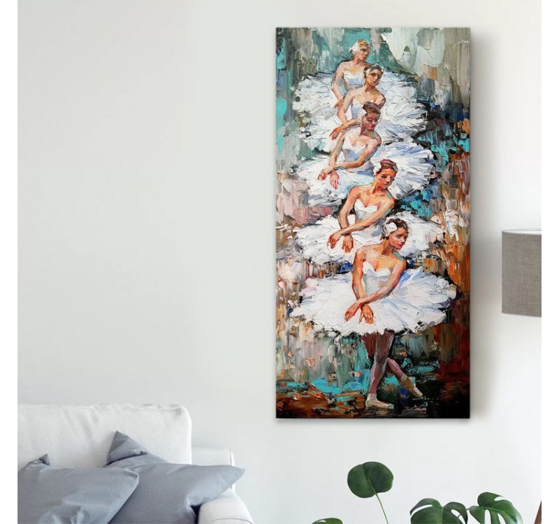 Πίνακας σε καμβά "White Swan Ballerinas" Megapap ψηφιακής εκτύπωσης 50x100x3εκ.