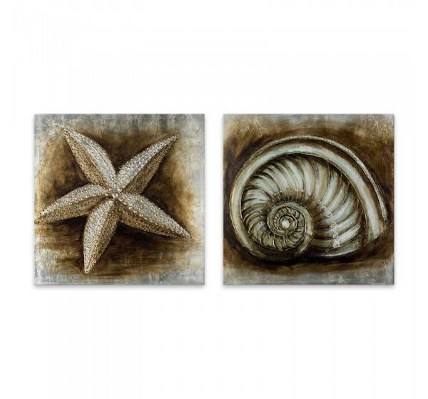 Πίνακες σε καμβά "Starfish - Shell" Megapap 2 τμχ. ψηφιακής εκτύπωσης 103x50x3εκ.
