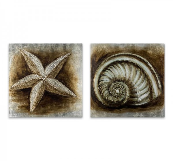 Πίνακες σε καμβά "Starfish - Shell" Megapap 2 τμχ. ψηφιακής εκτύπωσης 103x50x3εκ.