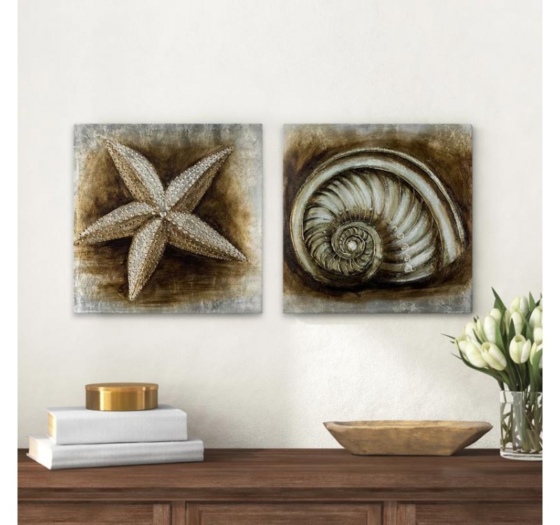 Πίνακες σε καμβά "Starfish - Shell" Megapap 2 τμχ. ψηφιακής εκτύπωσης 103x50x3εκ.