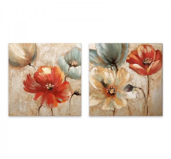 Πίνακες σε καμβά "Flowers" Megapap 2 τμχ. ψηφιακής εκτύπωσης 103x50x3εκ.