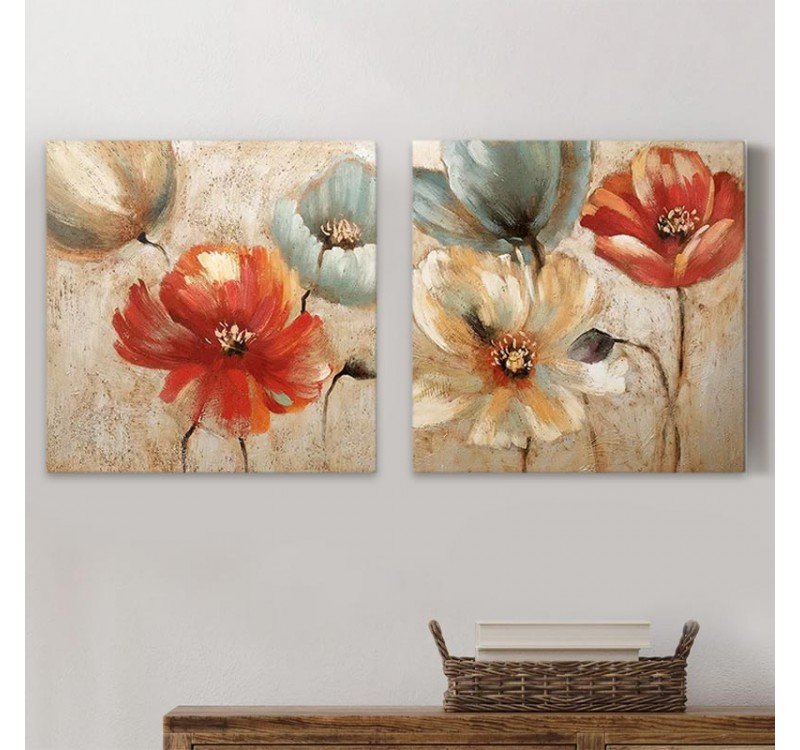 Πίνακες σε καμβά "Flowers" Megapap 2 τμχ. ψηφιακής εκτύπωσης 103x50x3εκ.