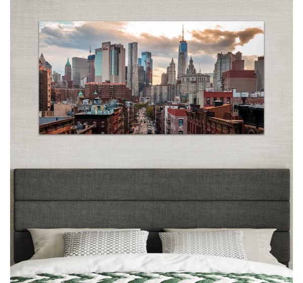 Πίνακας σε καμβά "New York Manhattan" Megapap ψηφιακής εκτύπωσης 140x70x3εκ.