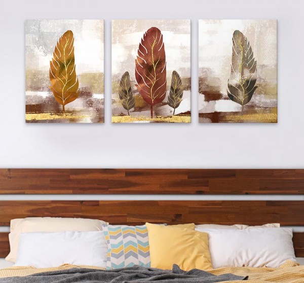 Πίνακας σε καμβά "Autumn Leaves" Megapap τρίπτυχος ψηφιακής εκτύπωσης 126x55x3εκ.