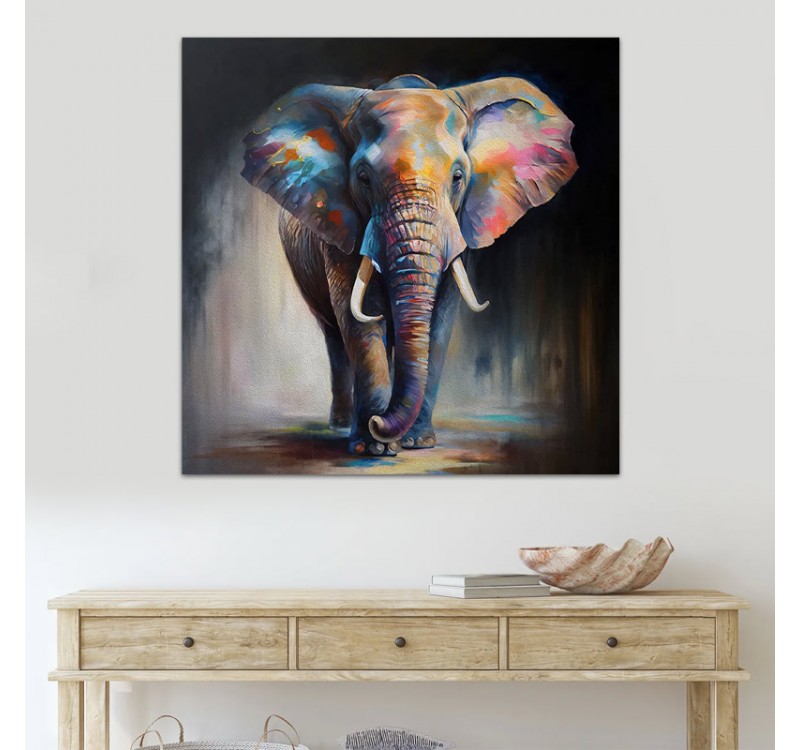 Πίνακας σε καμβά "Colorful Elephant" Megapap ψηφιακής εκτύπωσης 100x100x3εκ.