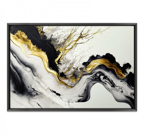 Πίνακας σε καμβά "Abstract Golden Wave" Megapap ψηφιακής εκτύπωσης με κορνίζα χρώμα μαύρο 140x100x3εκ.