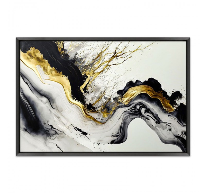 Πίνακας σε καμβά "Abstract Golden Wave" Megapap ψηφιακής εκτύπωσης με κορνίζα χρώμα μαύρο 140x100x3εκ.
