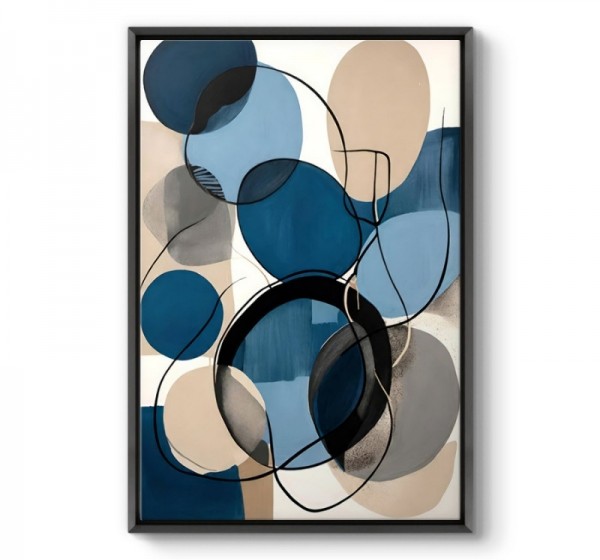 Πίνακας σε καμβά "Blue and Beige Abstract" Megapap ψηφιακής εκτύπωσης με κορνίζα χρώμα μαύρο 70x100x3εκ.