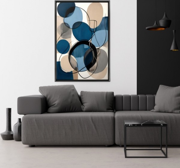 Πίνακας σε καμβά "Blue and Beige Abstract" Megapap ψηφιακής εκτύπωσης με κορνίζα χρώμα μαύρο 70x100x3εκ.