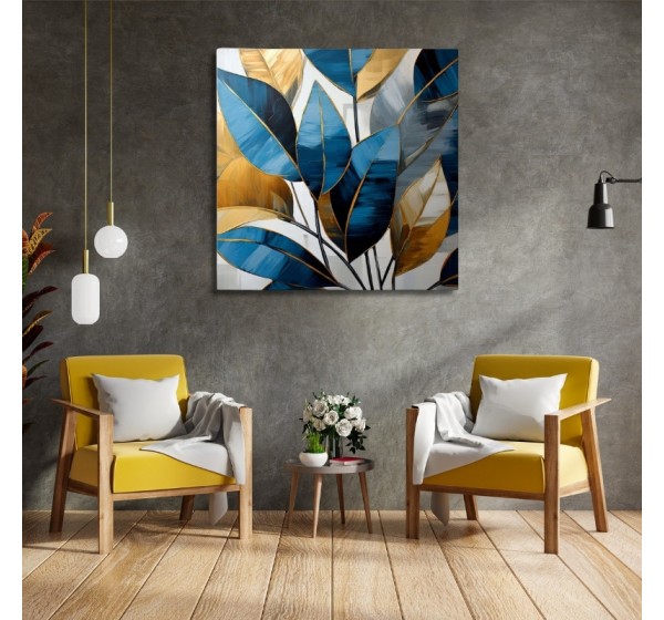 Πίνακας σε καμβά "Botanical Leaves" Megapap ψηφιακής εκτύπωσης 100x100x3εκ.