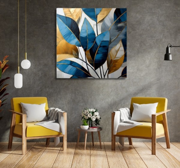 Πίνακας σε καμβά "Botanical Leaves" Megapap ψηφιακής εκτύπωσης 100x100x3εκ.