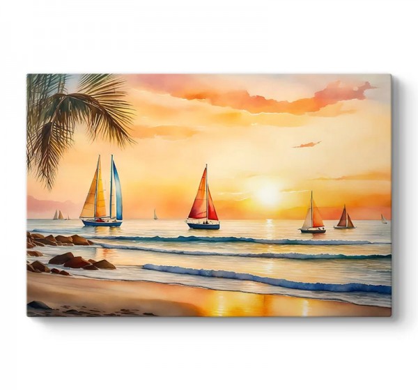 Πίνακας σε καμβά "Tropical Sails at the Sunset" Megapap ψηφιακής εκτύπωσης 100x70x3εκ.