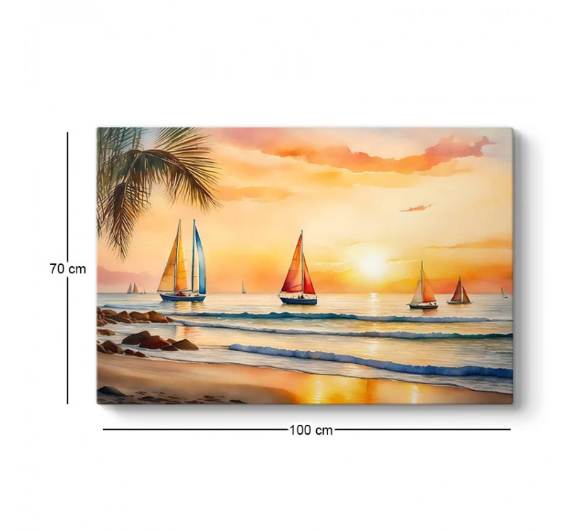 Πίνακας σε καμβά "Tropical Sails at the Sunset" Megapap ψηφιακής εκτύπωσης 100x70x3εκ.