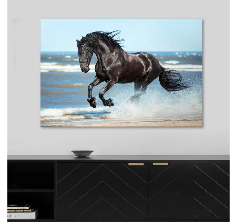 Πίνακας σε καμβά "Black Horse" Megapap ψηφιακής εκτύπωσης 100x70x3εκ.