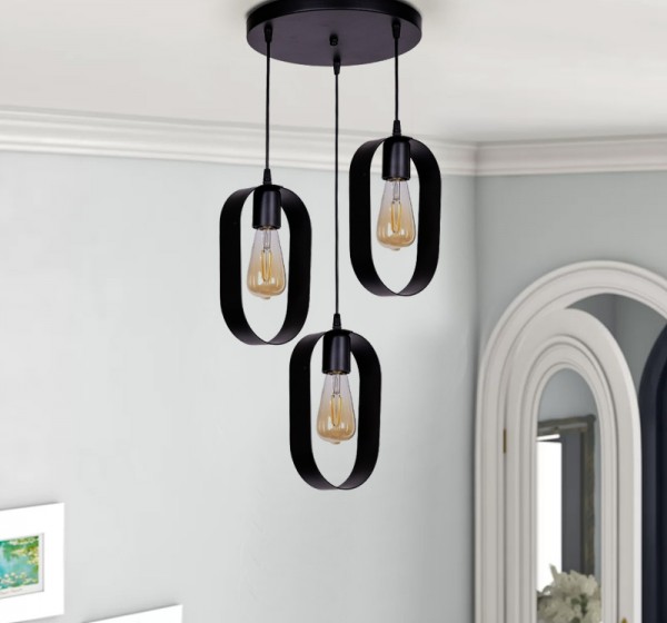 Φωτιστικό οροφής Mordo Megapap E27 μεταλλικό τρίφωτο χρώμα μαύρο 40x40x70εκ.