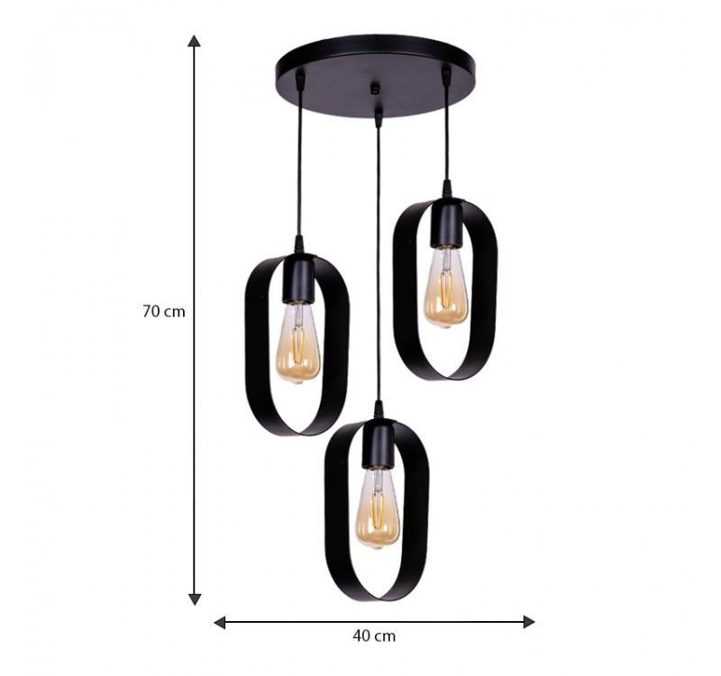 Φωτιστικό οροφής Mordo Megapap E27 μεταλλικό τρίφωτο χρώμα μαύρο 40x40x70εκ.