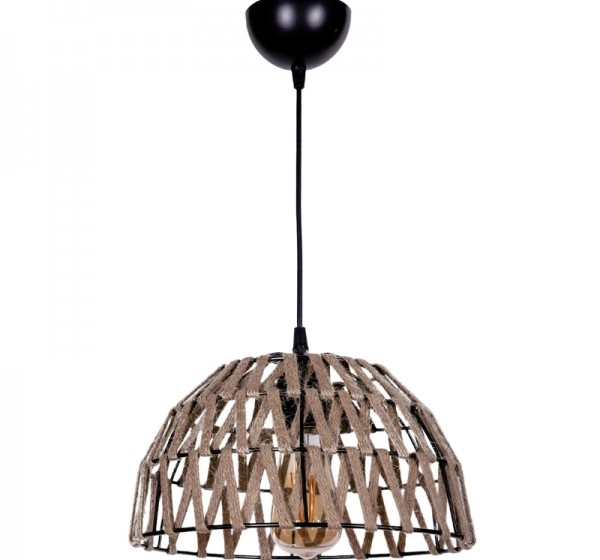 Φωτιστικό οροφής Simoza Megapap E27 μεταλλικό - σχοινί μονόφωτο χρώμα φυσικό Ø30x70εκ.