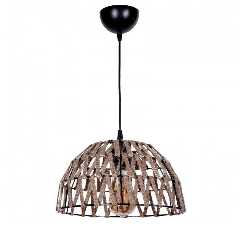 Φωτιστικό οροφής Simoza Megapap E27 μεταλλικό - σχοινί μονόφωτο χρώμα φυσικό Ø30x70εκ.