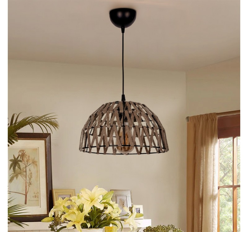 Φωτιστικό οροφής Simoza Megapap E27 μεταλλικό - σχοινί μονόφωτο χρώμα φυσικό Ø30x70εκ.