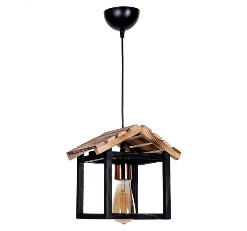 Φωτιστικό οροφής Kale Megapap E27 ξύλινο μονόφωτο χρώμα μαύρο - φυσικό 25x18x65εκ.