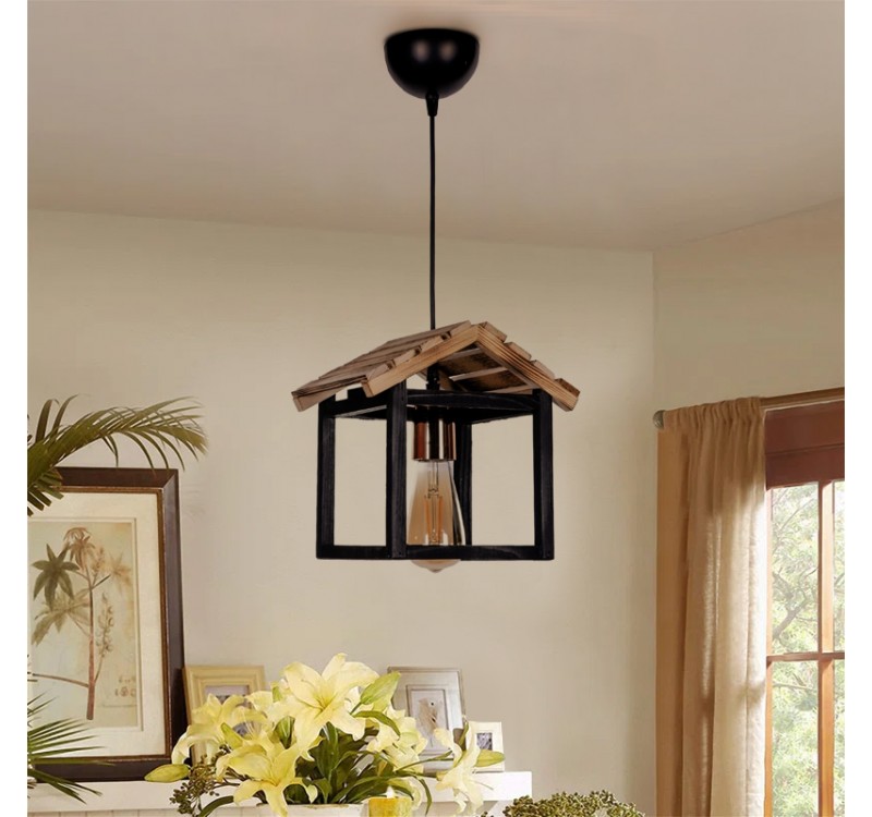 Φωτιστικό οροφής Kale Megapap E27 ξύλινο μονόφωτο χρώμα μαύρο - φυσικό 25x18x65εκ.