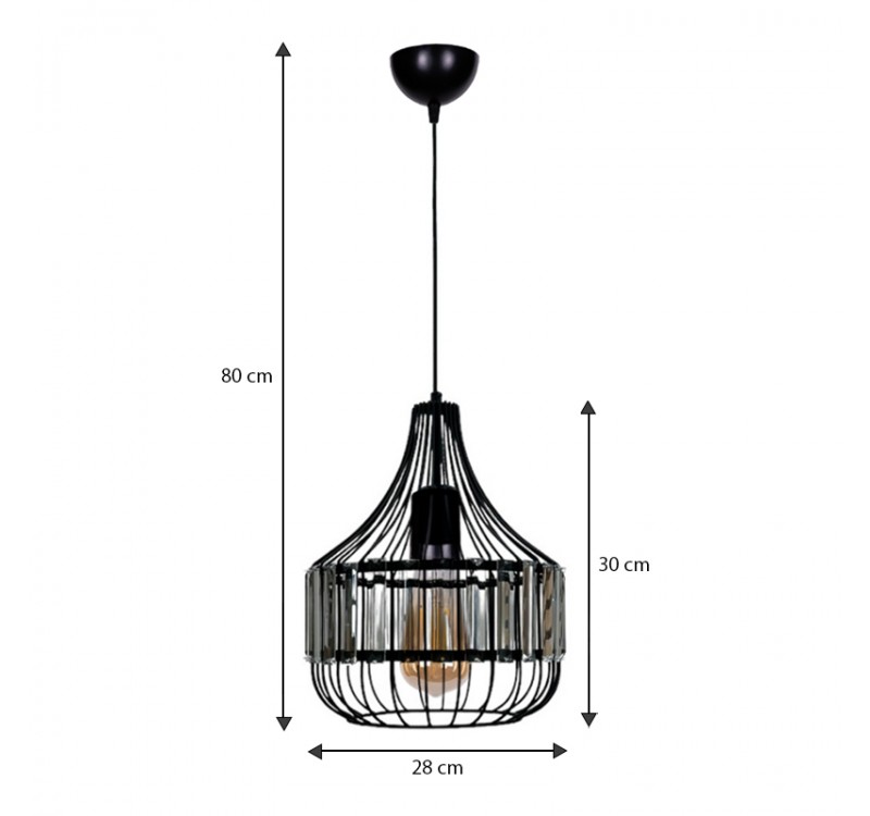 Φωτιστικό οροφής Merlin Megapap E27 μεταλλικό - γυάλινο μονόφωτο χρώμα μαύρο Ø28x80εκ.