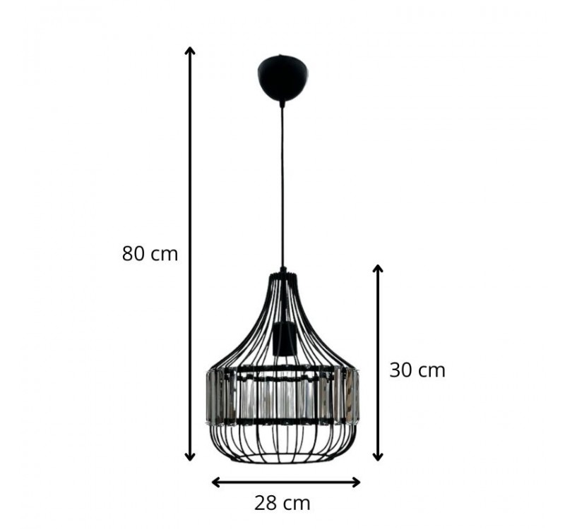 Φωτιστικό οροφής Merlin Megapap E27 μεταλλικό - γυάλινο μονόφωτο χρώμα μαύρο Ø28x80εκ.