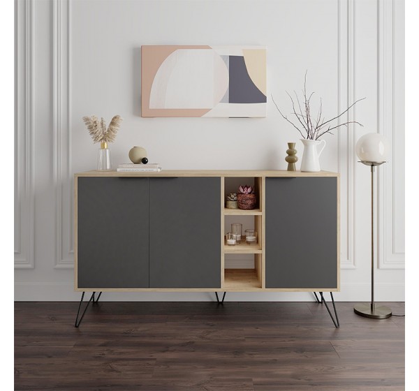 Μπουφές Clara Megapap χρώμα sapphire oak - ανθρακί 142x35,6x83εκ.