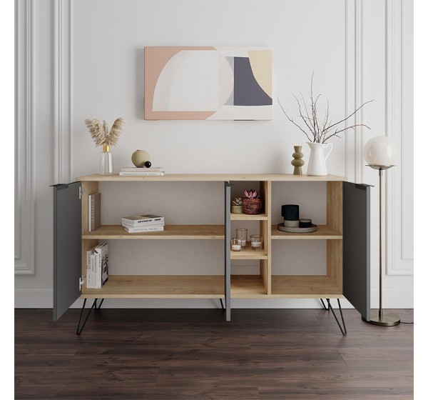 Μπουφές Clara Megapap χρώμα sapphire oak - ανθρακί 142x35,6x83εκ.