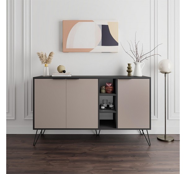 Μπουφές Clara Megapap χρώμα ανθρακί - ανοιχτή μόκα 142x35,6x83εκ.
