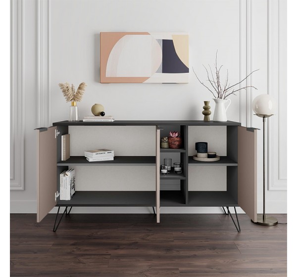 Μπουφές Clara Megapap χρώμα ανθρακί - ανοιχτή μόκα 142x35,6x83εκ.