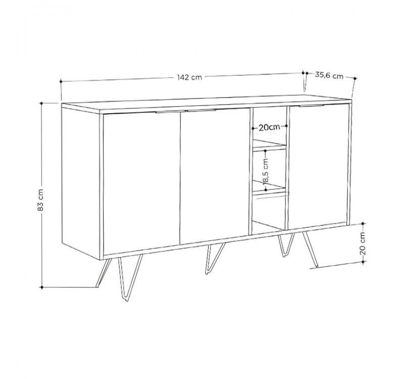 Μπουφές Clara Megapap χρώμα ανοιχτό καρυδί 142x35,6x83εκ.