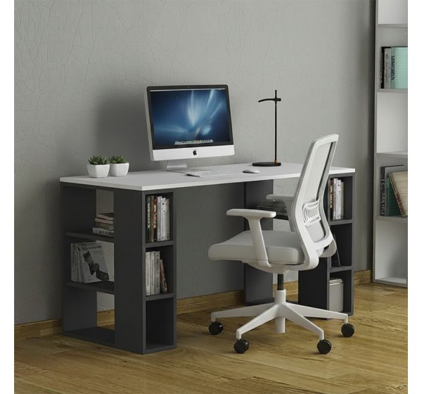 Γραφείο εργασίας Colmar Megapap χρώμα ανθρακί - λευκό 140x60x75εκ