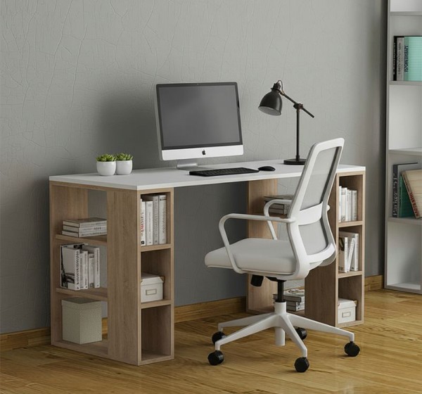 Γραφείο εργασίας Colmar Megapap χρώμα λευκό - sapphire oak 140x60x75εκ