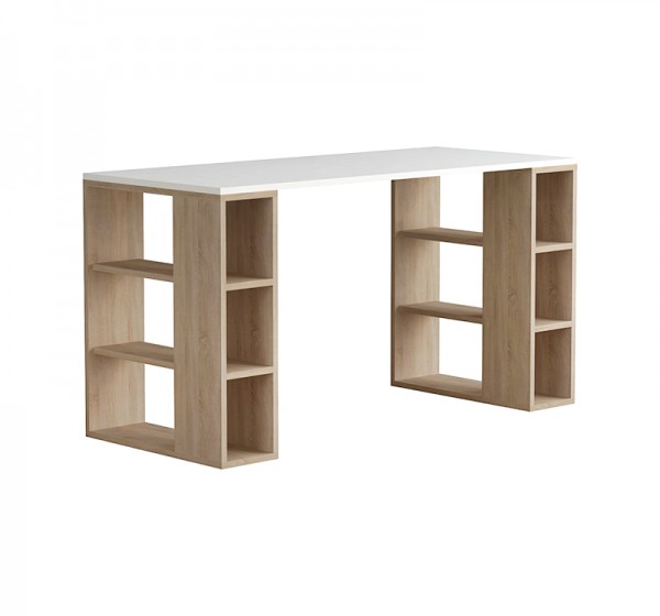 Γραφείο εργασίας Colmar Megapap χρώμα λευκό - sapphire oak 140x60x75εκ