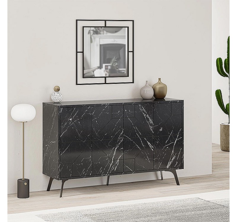 Μπουφές Dune Megapap χρώμα μαύρο εφέ μαρμάρου 123x35x77,4εκ.