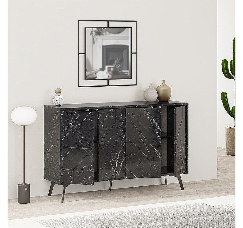 Μπουφές Dune Megapap χρώμα μαύρο εφέ μαρμάρου 123x35x77,4εκ.