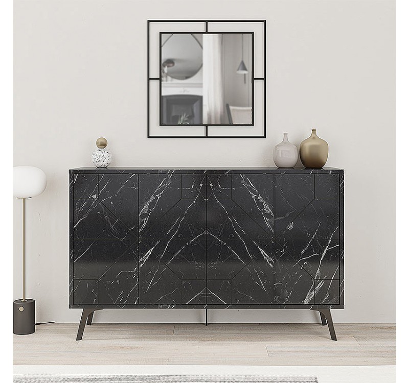 Μπουφές Dune Megapap χρώμα μαύρο εφέ μαρμάρου 123x35x77,4εκ.